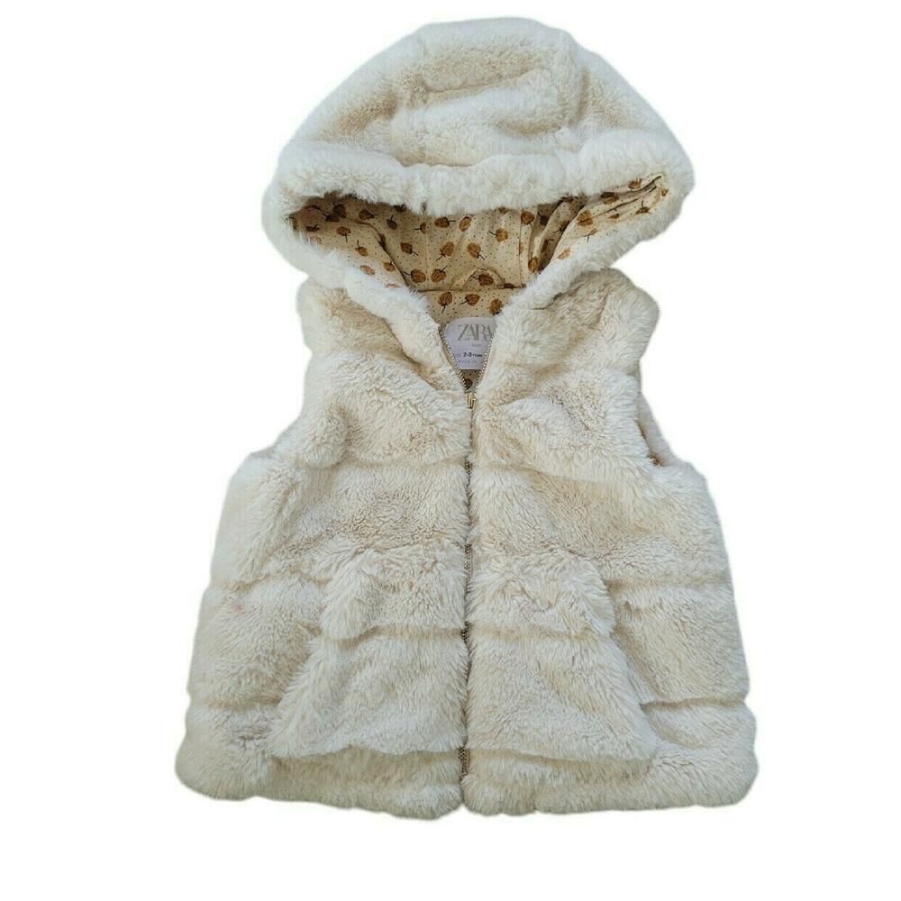 Zara Faux Fur Ivory Hooded Vest